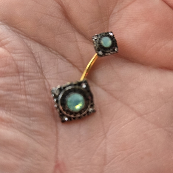 Terminus Jewelry - Gold Tone Navel Ring with Green Opal Gemstone